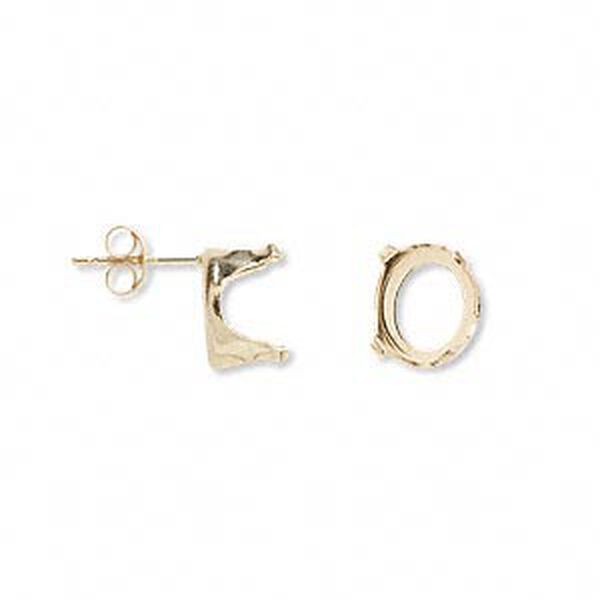 Earstud, Snap-Tite®, 14Kt gold, 10x8mm 4-prong oval setting. Sold per pair. image number 0