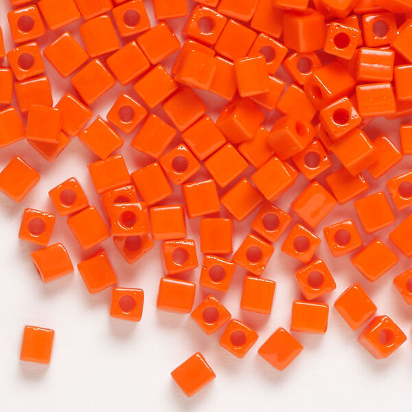 Seed bead, Miyuki, glass, pkg/25g, 3.5-3.7mm square, opaque orange (SB-406). image number 0
