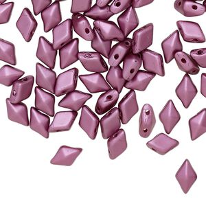 Bead, DiamonDuo™, Czech pressed glass, opaque jet pastel burgundy, 8x5mm faceted diamond with flat back and (2) 0.7-0.8mm holes. Sold per 10-gram pkg, approximately 70 beads.