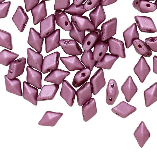 Bead, DiamonDuo™, Czech pressed glass, opaque jet pastel burgundy, 8x5mm faceted diamond with flat back and (2) 0.7-0.8mm holes. Sold per 10-gram pkg, approximately 70 beads. image number 0