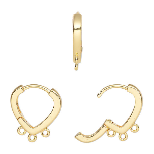 Earring, gold-finished brass, 17mm hoop with 3 closed loops and hinged closure, square tube, 18 gauge. Sold per pair. image number 0