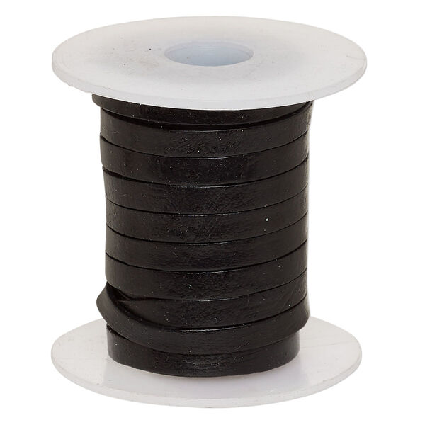Cord, leather, black, 4mm flat. Sold per 5-yard spool. image number 0