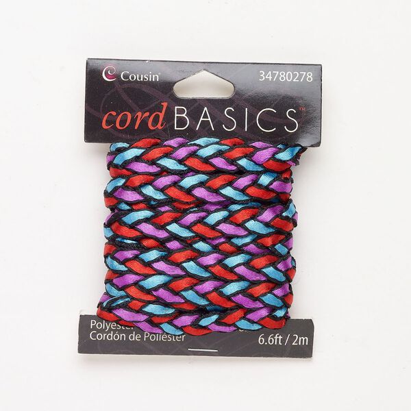Polyester 1pkg1, flat braided cord blue / purple / red 2m 9mm image number 0