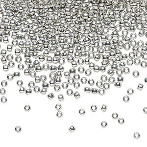 Seed bead, TOHO BEADS®, glass, pkg/50g, #11 round, opaque nickel-plated metallic silver (TR-11-714).