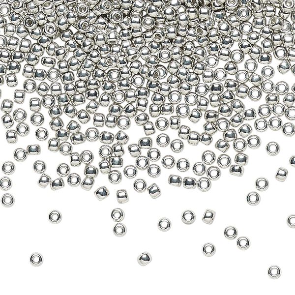 Seed bead, TOHO BEADS®, glass, pkg/50g, #11 round, opaque nickel-plated metallic silver (TR-11-714). image number 0