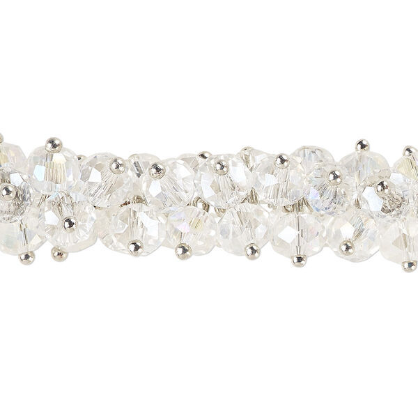 Drop, crystal and silver-plated copper, clear AB, 12mm wide cluster with 6x5mm faceted rondelle. Sold per 7-1/2 inch strand, approximately 120 drops. image number 0