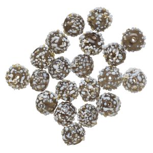 Bead, lampworked glass, translucent grey and white, 10mm bumpy round. Sold per pkg of 20.
