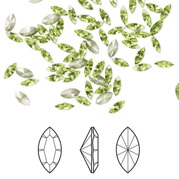 Fancy stone 48pk citrus green foil back, Crystal Passions® 5x2.5mm navette 4228 image number 0