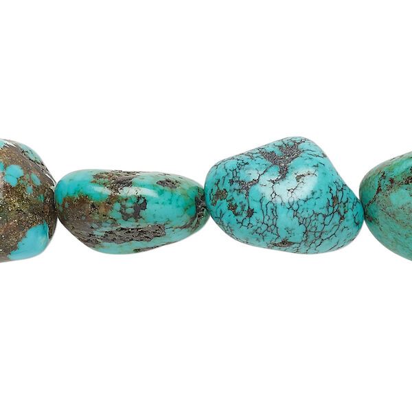 Bead, turquoise (dyed / stabilized), blue, small to medium nugget, Mohs hardness 5 to 6. Sold per 15" to 16" strand. image number 0