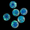 Bead, lampworked glass, clear / blue / glow-in-the-dark / gold, 12mm round. Sold per pkg of 6. image number 1