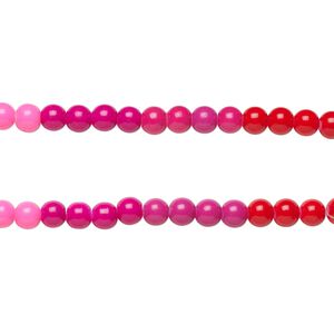 Bead, coated glass, opaque pink / fuchsia / red, 8-8.5mm round. Sold per pkg of (2) 7-inch strands, approximately 50 beads.