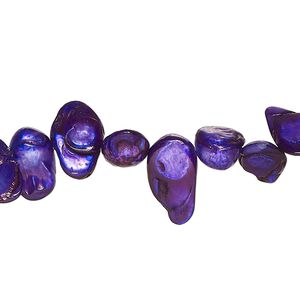 Pearl, cultured freshwater (dyed), royal purple, 7x6mm-21x9mm baroque with 0.4mm hole, D grade, Mohs hardness 2-1/2 to 4. Sold per 15-inch strand.