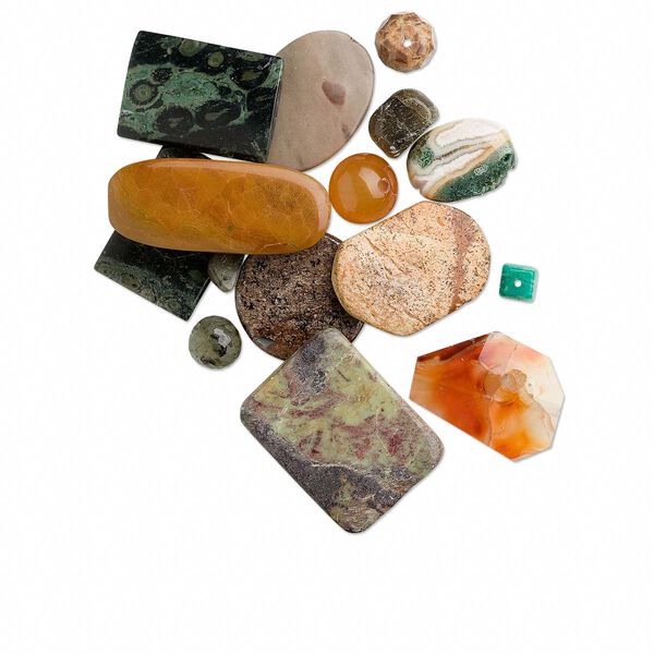 Bead mix, multi-gemstone (natural), 4-35mm mixed shape, C- grade. Sold per 150-gram pkg, approximately 25-50 beads. image number 0