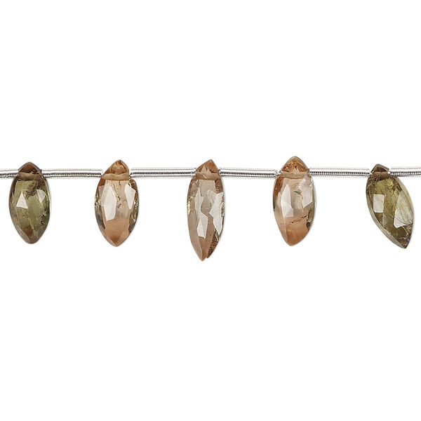 Bead, andalusite (natural), 8x4mm-12x5mm hand-cut top-drilled graduated faceted marquise, B+ grade, Mohs hardness 7 to 7-1/2. Sold per pkg of 11. image number 0