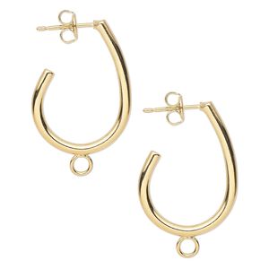 Earring hoop 1pkg10 gold-plated, 25x17mm 0.75 teardrop / closed loop / earnuts, 20 gauge carbon steel / stainless steel 5 pair