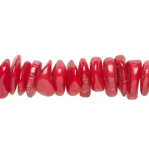Bead, coral (dyed), red, 6x2mm-18x5mm hand-cut heishi, Mohs hardness 3-1/2 to 4. Sold per 15-1/2" to 16" strand.