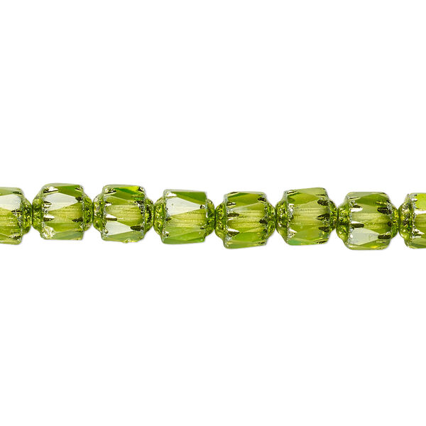 Bead, Czech dipped décor glass, lime green Apollo AB, 6mm round cathedral. Sold per 15-1/2" to 16" strand. image number 0