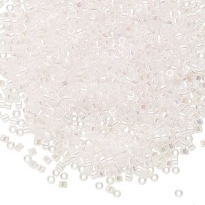 Seed bead, Delica®, glass, pkg/7.5g, #11 round, translucent pale pink-lined rainbow crystal clear (DB-0082).