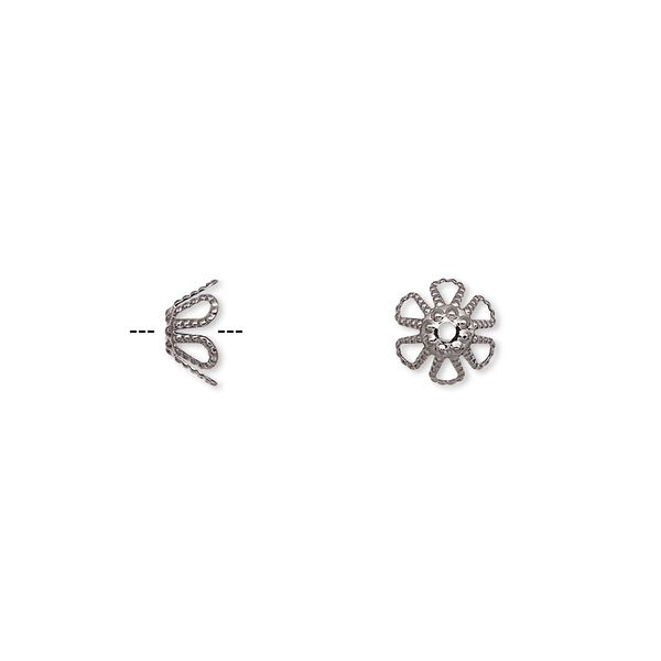 Bead cap, gunmetal-plated brass, 7x4mm flower, fits 7-9mm bead. Sold per pkg of 100. image number 0