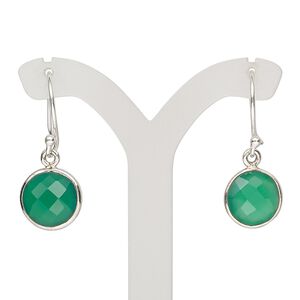 Earring, Create Compliments®, green onyx (dyed) and sterling silver, 28-30mm with round and fishhook ear wire, 21 gauge. Sold per pair.