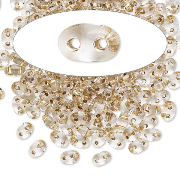 Seed bead, Preciosa Twin™ Czech glass, pkg/50g, 5x2.5mm oval, transparent bronze color-lined clear, (68106). image number 0