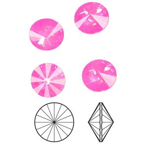 Chaton 4pk crystal electric pink ignite LacquerPRO, Crystal Passions® 14mm rivoli 1122