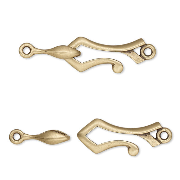 Clasp, JBB Findings, hook-and-eye, antiqued brass, 26x8.5mm. Sold individually. image number 0