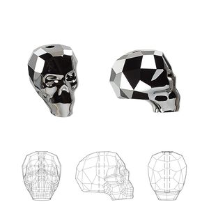 Bead 12pk crystal silver night 2X, Swarovski® 14x13mm skull 5750