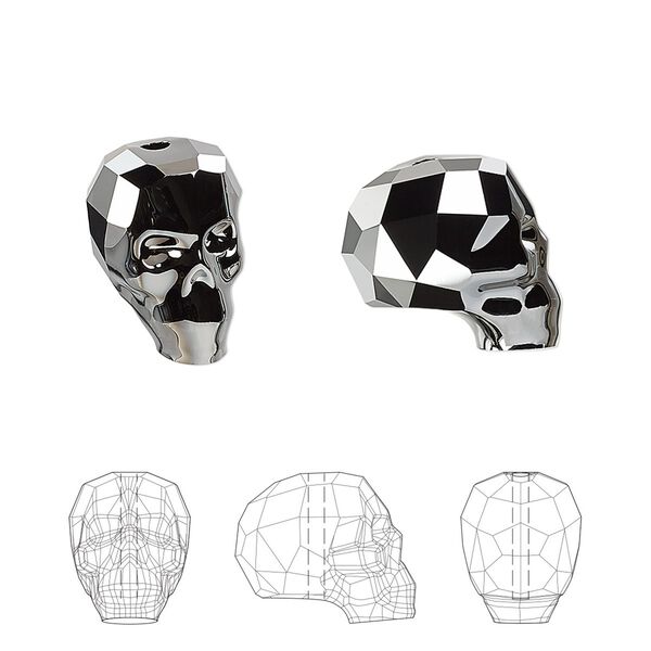 Bead 12pk crystal silver night 2X, Swarovski® 14x13mm skull 5750 image number 0