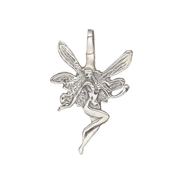 Bail, donut, antiqued sterling silver, 27x19mm fairy, 10x2.5mm grip length. Sold individually. image number 0