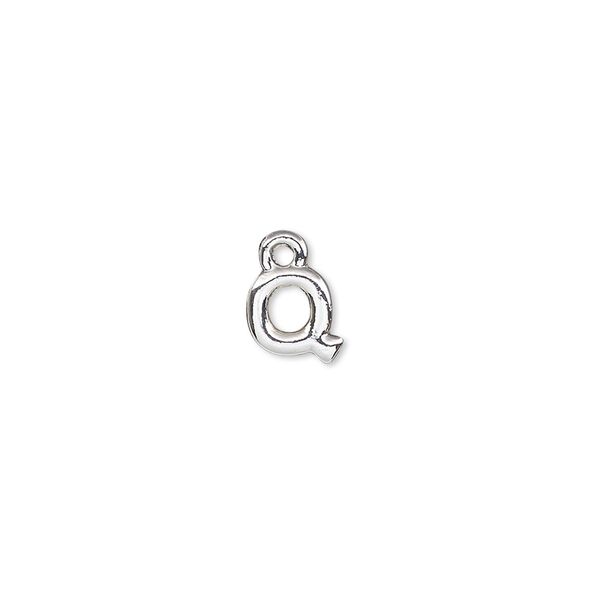 Charm, silver-finished "pewter" (zinc-based alloy), 7x7mm alphabet letter Q. Sold per pkg of 2. image number 0