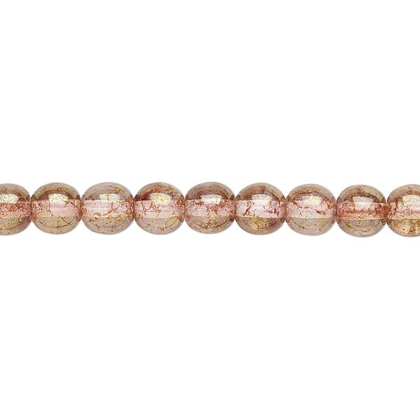 Bead, Czech glass druk, translucent pink luster, 6mm round. Sold per 15-1/2" to 16" strand. image number 0
