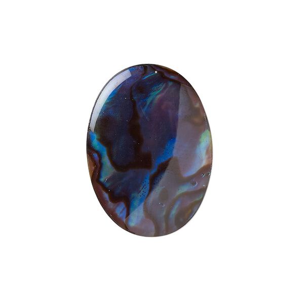 Cabochon, paua shell (coated / dyed), purple, 25x18mm calibrated oval, Mohs hardness 3-1/2. Sold individually. image number 0