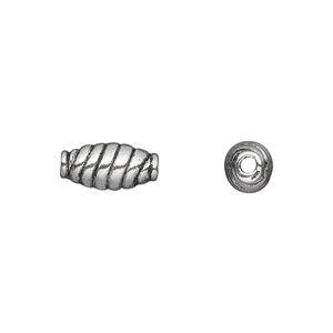 Bead, antique silver-plated "pewter" (zinc-based alloy), 13x6mm oval tube. Sold per pkg of 20.