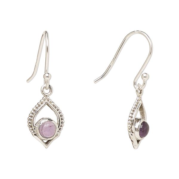 Earring, Create Compliments®, antiqued sterling silver and amethyst (natural), fishhook, 28mm with 13.5x9mm single-sided marquise, 21 gauge. Sold per pair. image number 0