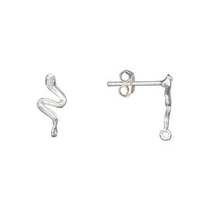 Earstud 1pkg2 sterling silver, 11x6mm snake / closed loop, 1 pair