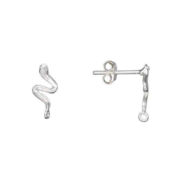 Earstud 1pkg2 sterling silver, 11x6mm snake / closed loop, 1 pair image number 0