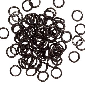 Jump ring, anodized aluminum, black, 6mm round, 4.2mm inside diameter, 18 gauge. Sold per pkg of 100.