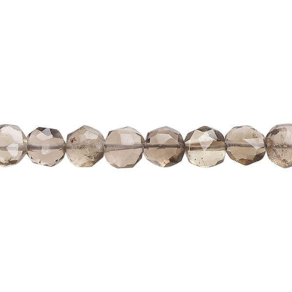 Smoky quartz 1pkg1, hand-cut faceted puffed flat round bead 14 inch 5-7mm image number 0