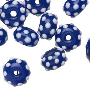 Bead, glass, blue/white, 13x9mm rondelle. Sold per pkg of 24.