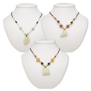 Peridot new "jade" / multi-gemstone / acrylic / glass 1pkg3, freeform necklace 20 inch continuous loop mix 32x27mm-48x36mm