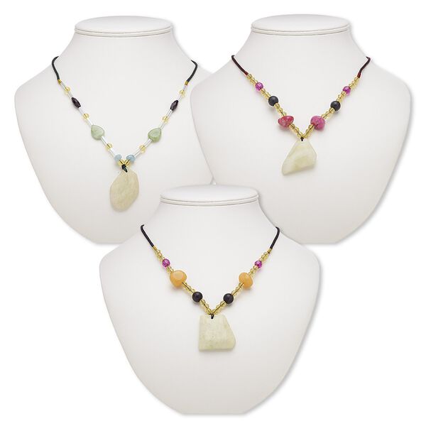Peridot new "jade" / multi-gemstone / acrylic / glass 1pkg3, freeform necklace 20 inch continuous loop mix 32x27mm-48x36mm image number 0