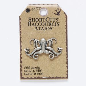 Focal, acrylic and antique nickel-finished "pewter" (zinc-based alloy), clear AB, 46x26mm octopus. Sold individually.