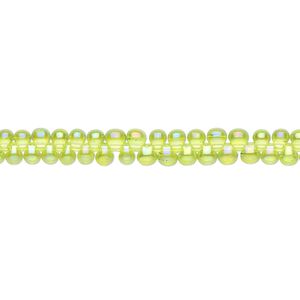 Seed bead, Miyuki, glass, pkg/10g, 3.3x2.8mm mini fringe, translucent rainbow lime green (DP-258).