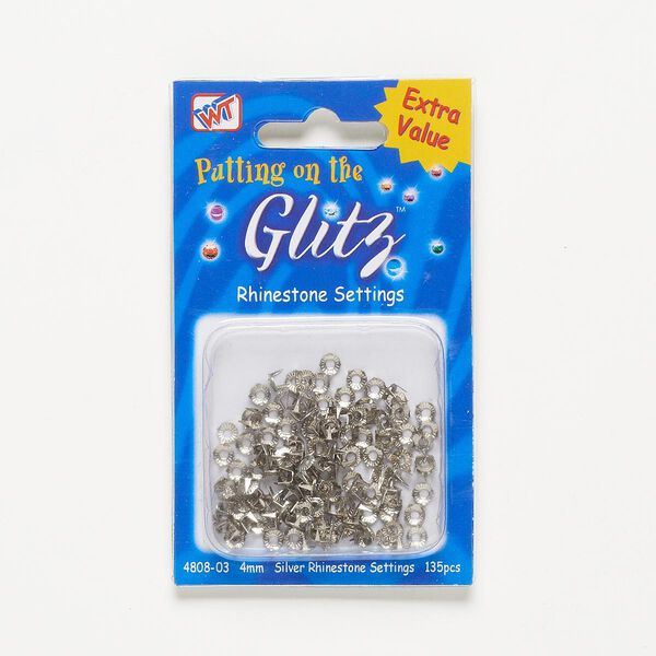 Rhinestone setting, Westrim®, silver-finished "pewter" (zinc-based alloy), 5x3mm 4-prong round, fits 4mm rhinestone. Sold per pkg of 135. image number 0