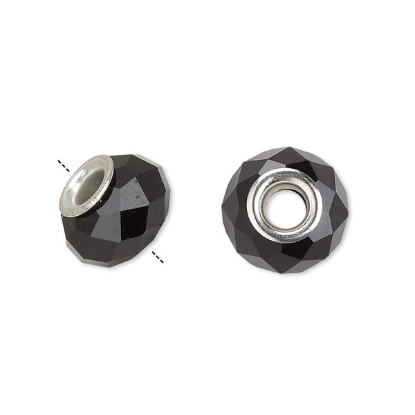 Bead 10pk 32 facets black silver plate, Celestial Crystal® Dione® 14x9mm rondelle image number 0