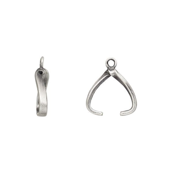 Bail, ice-pick earring, antique silver-plated brass, 12x2mm with 9mm grip length. Sold per pair. image number 0