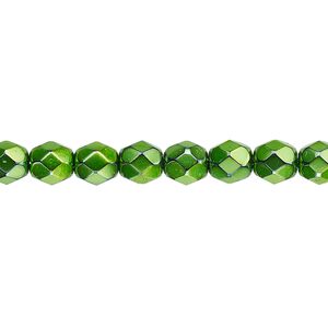 Bead, Czech fire-polished glass, opaque emerald green carmen, 6mm faceted round. Sold per 15-1/2" to 16" strand.