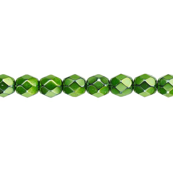 Bead, Czech fire-polished glass, opaque emerald green carmen, 6mm faceted round. Sold per 15-1/2" to 16" strand. image number 0