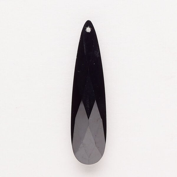 Focal 1pkg1, cubic zirconia, translucent black, 36x9mm top-drilled double-sided hand-faceted teardrop. image number 0